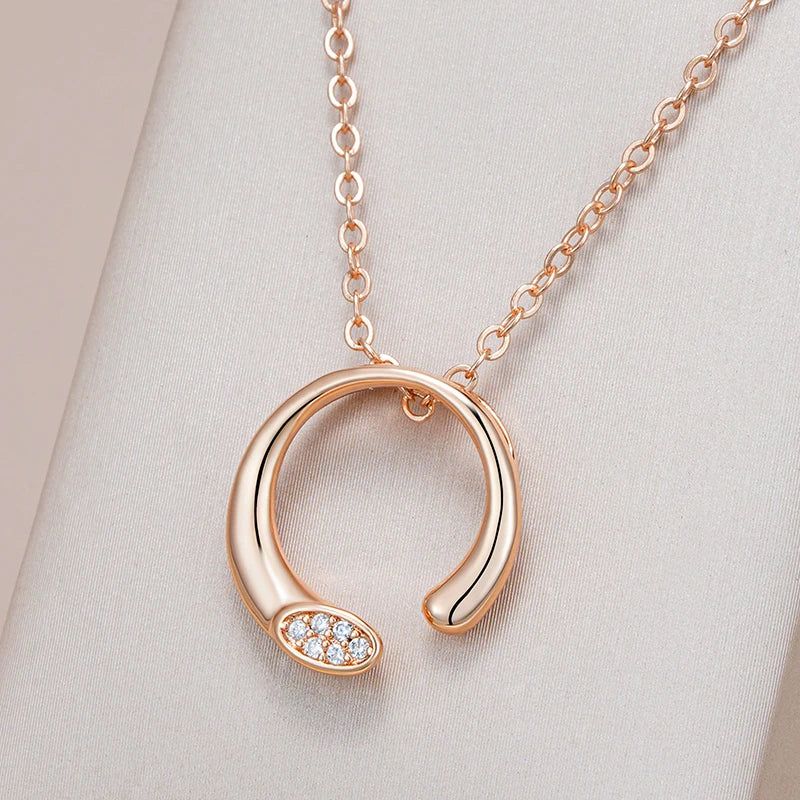 Dignified 585 Rose Gold Pendant Necklace with Natural Zircon - Unique Fashion Jewelry