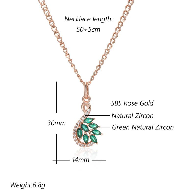 Dignified 585 Rose Gold Pendant Necklace with Shiny Green Natural Zircon