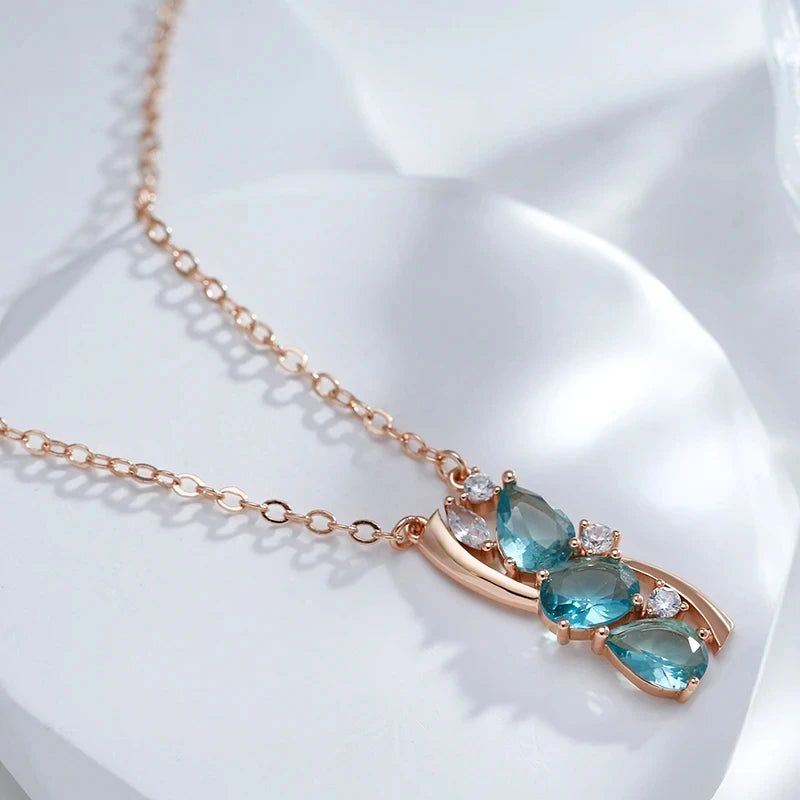 Dignified 585 Rose Gold Pendant Necklace with Stunning Blue Natural Zircon