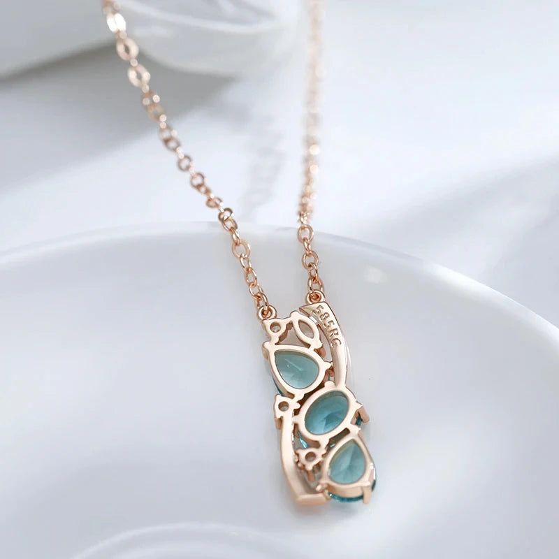 Dignified 585 Rose Gold Pendant Necklace with Stunning Blue Natural Zircon