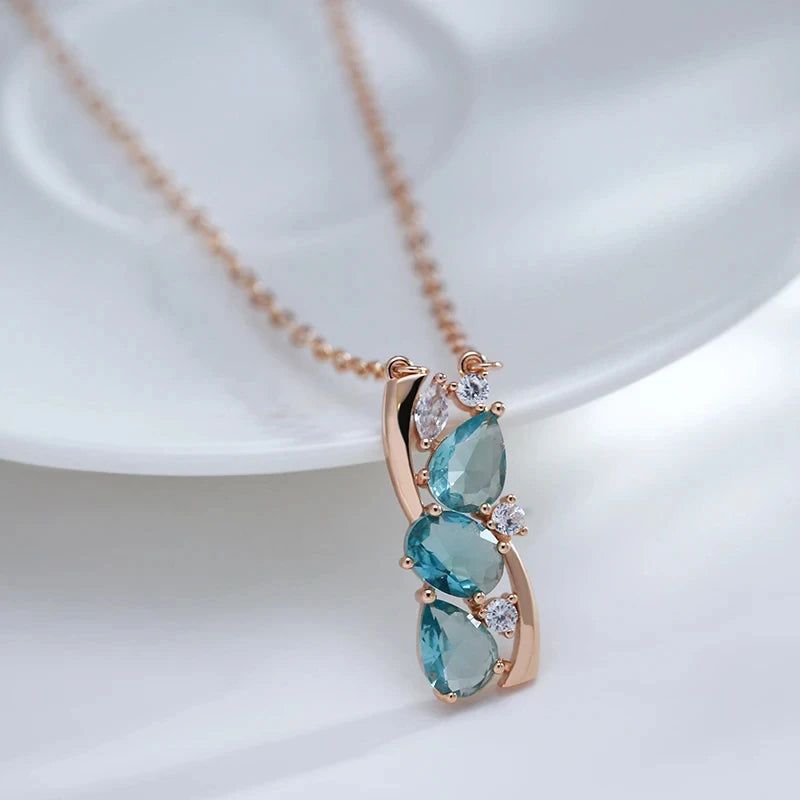 Dignified 585 Rose Gold Pendant Necklace with Stunning Blue Natural Zircon