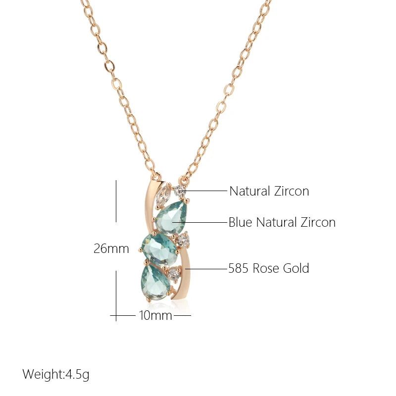 Dignified 585 Rose Gold Pendant Necklace with Stunning Blue Natural Zircon