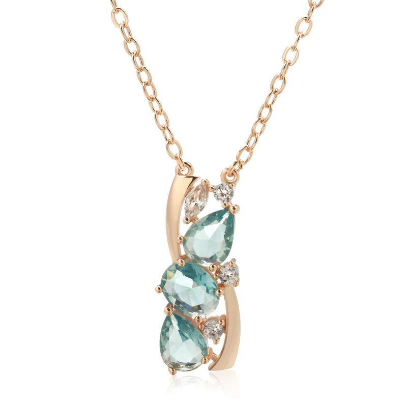 Dignified 585 Rose Gold Pendant Necklace with Stunning Blue Natural Zircon