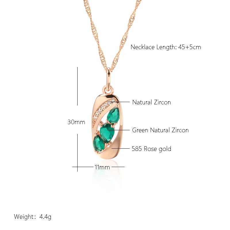 Dignified 585 Rose Gold Pendant Necklace with Unique Green Natural Zircon - Vintage Style Jewelry