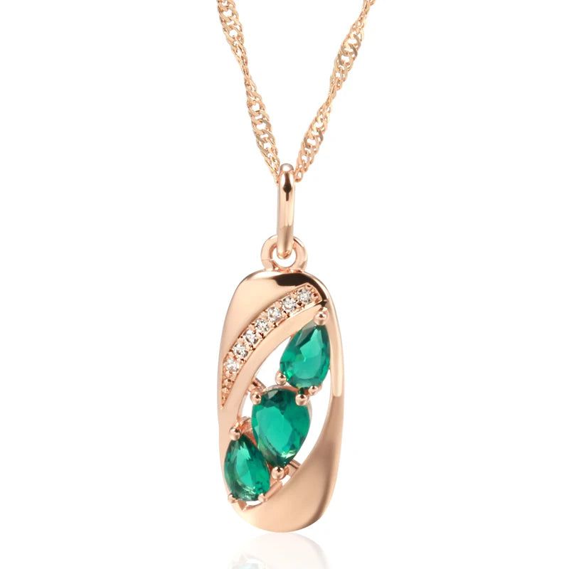 Dignified 585 Rose Gold Pendant Necklace with Unique Green Natural Zircon - Vintage Style Jewelry