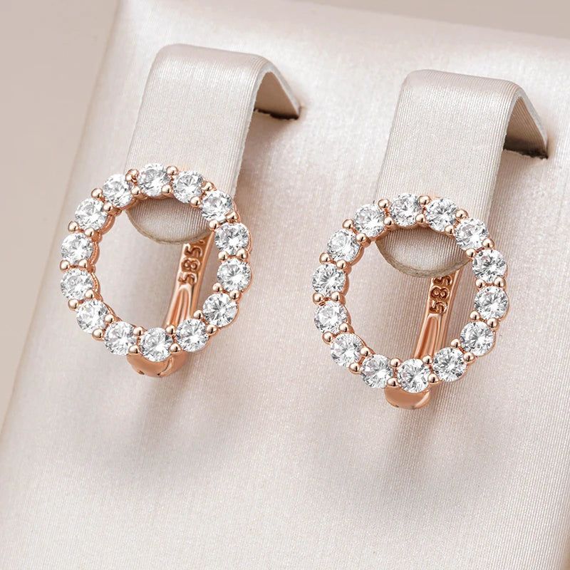 Dignified 585 Rose Gold Plated Round Natural Zircon Drop Earrings