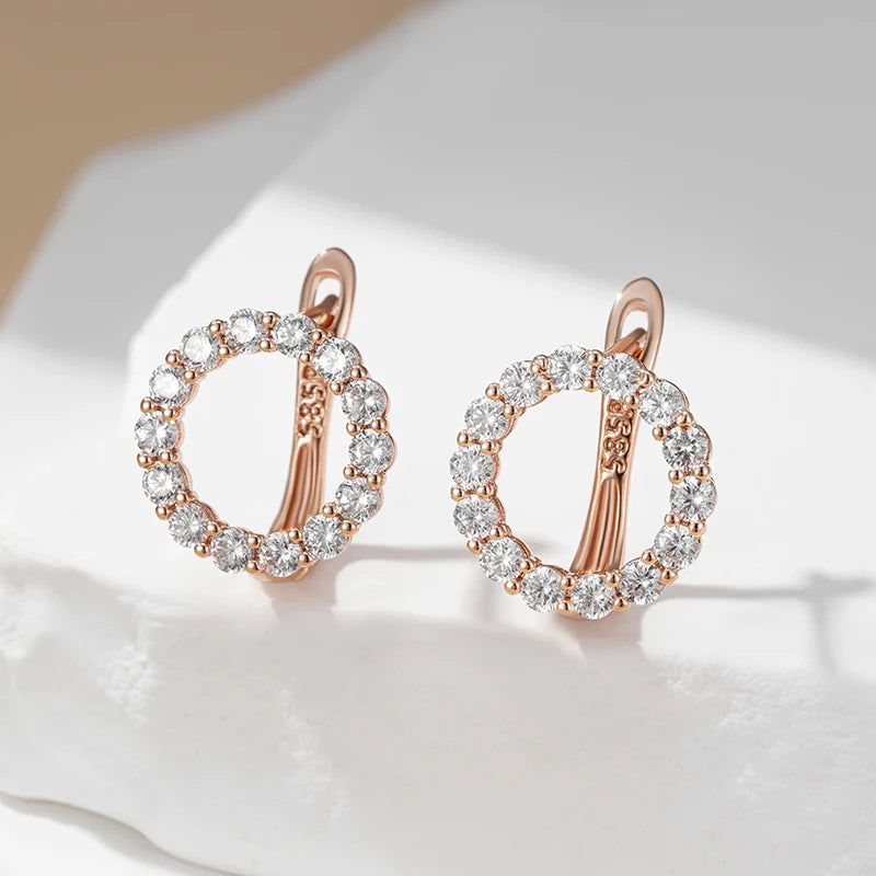 Dignified 585 Rose Gold Plated Round Natural Zircon Drop Earrings