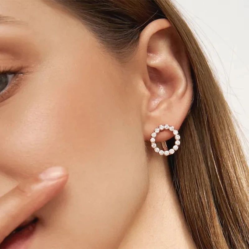 Dignified 585 Rose Gold Plated Round Natural Zircon Drop Earrings