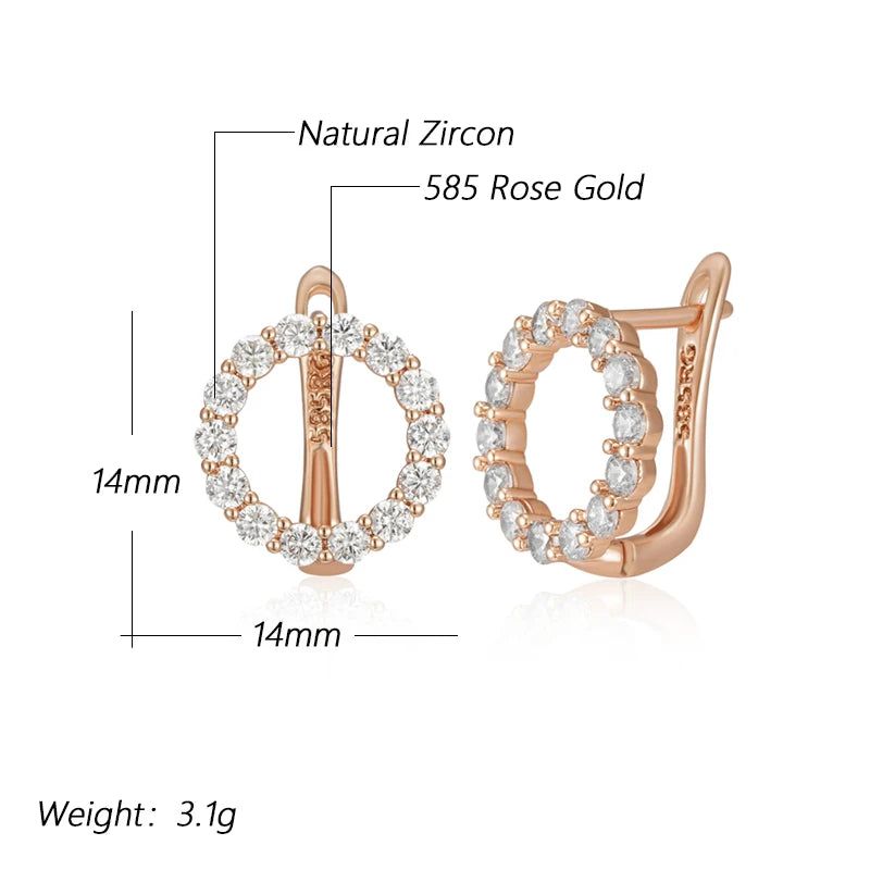 Dignified 585 Rose Gold Plated Round Natural Zircon Drop Earrings