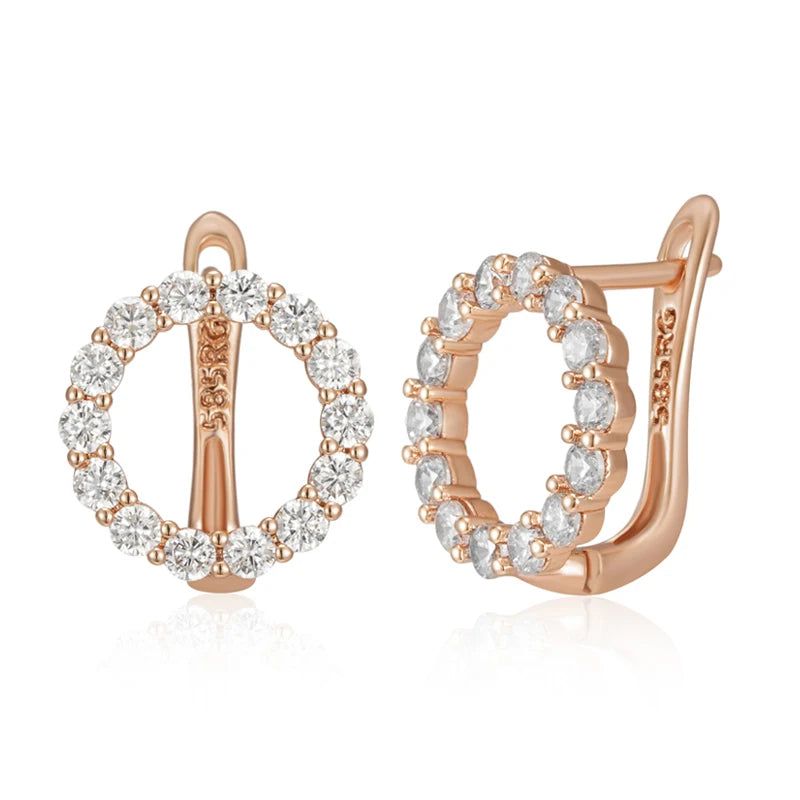 Dignified 585 Rose Gold Plated Round Natural Zircon Drop Earrings