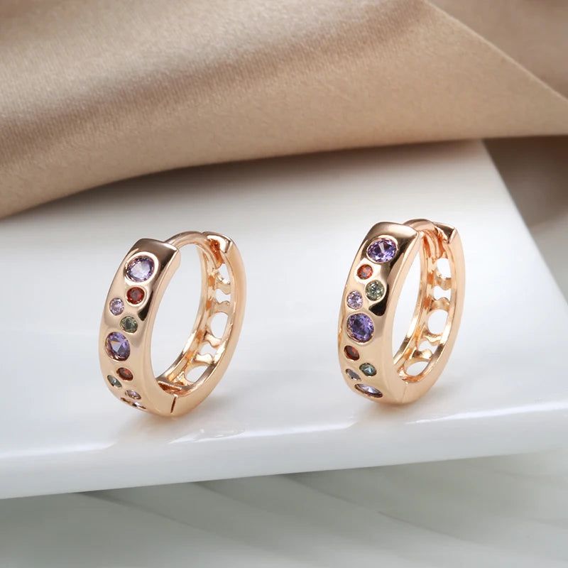 Dignified 585 Rose Gold Rainbow Drop Earrings with Colorful Natural Zircon for Bridal and Fashion Jewelry