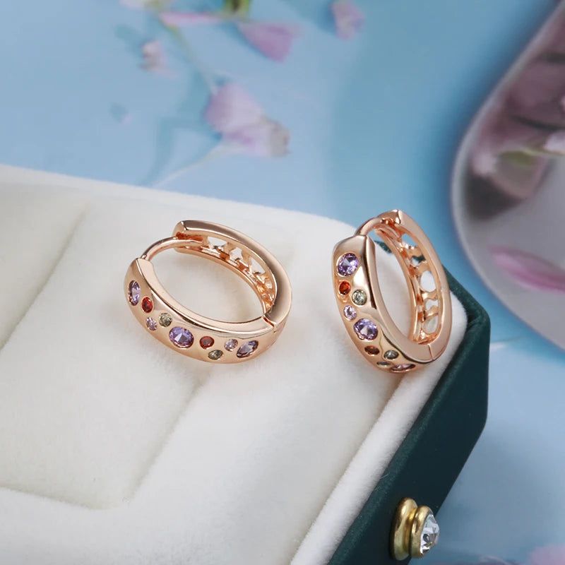 Dignified 585 Rose Gold Rainbow Drop Earrings with Colorful Natural Zircon for Bridal and Fashion Jewelry