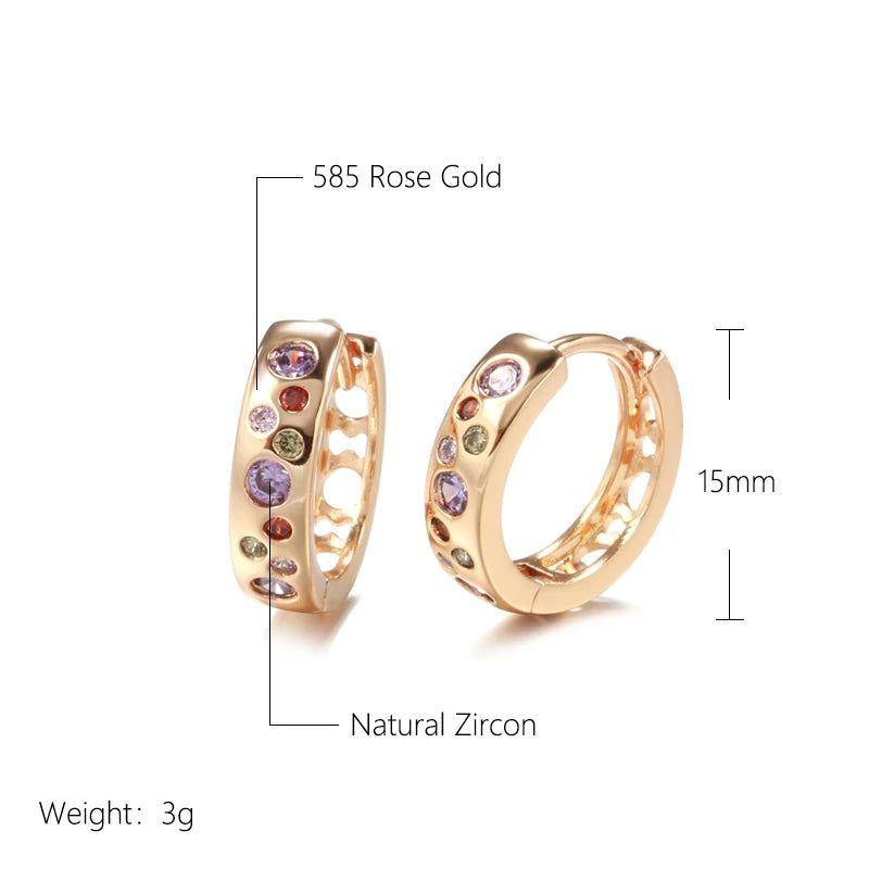 Dignified 585 Rose Gold Rainbow Drop Earrings with Colorful Natural Zircon for Bridal and Fashion Jewelry