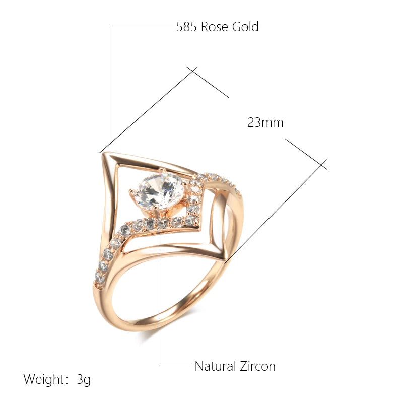 Dignified 585 Rose Gold Rhombus Cocktail Ring with Natural Zircon Accents