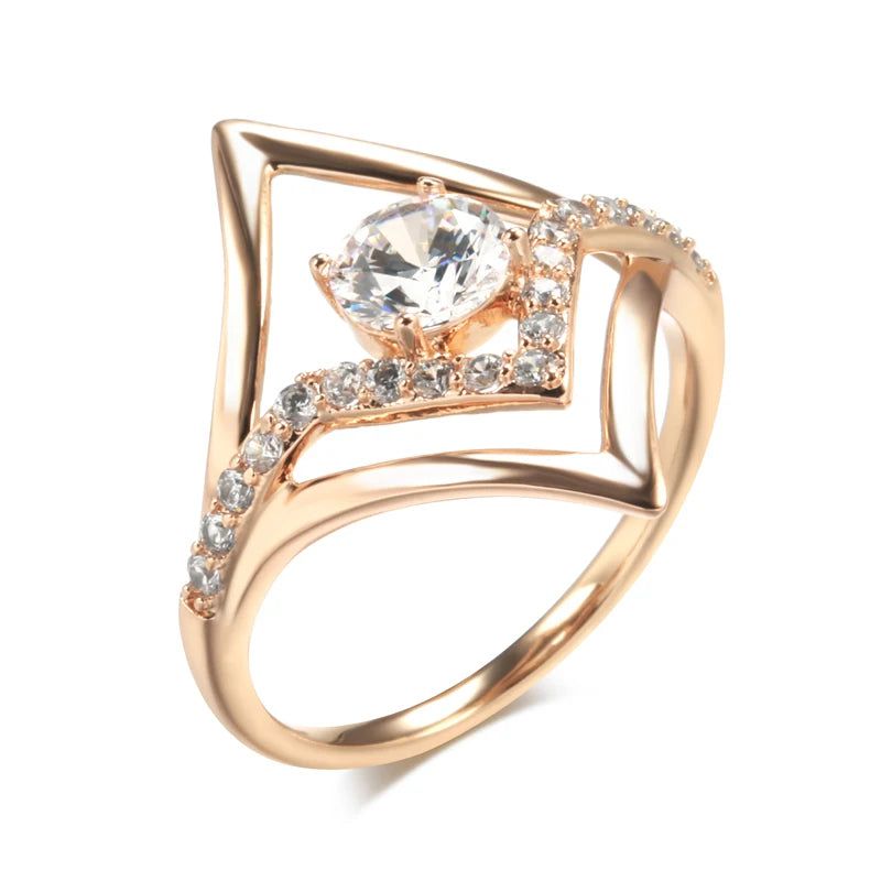 Dignified 585 Rose Gold Rhombus Cocktail Ring with Natural Zircon Accents