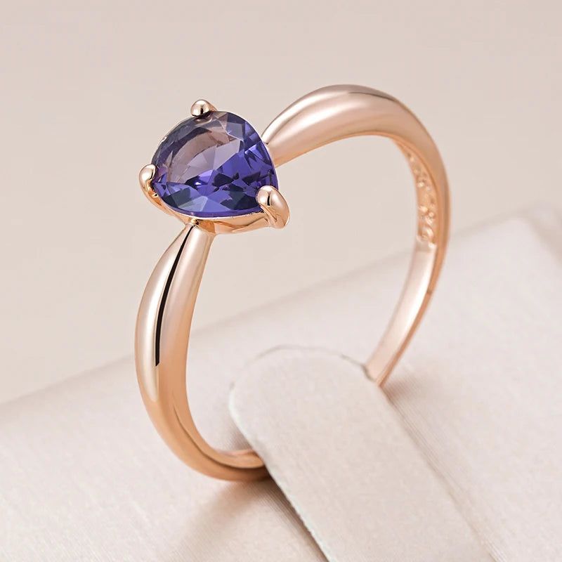 Dignified 585 Rose Gold Ring with Purple Water Drop Natural Zircon - High-Quality Cocktail Jewelry