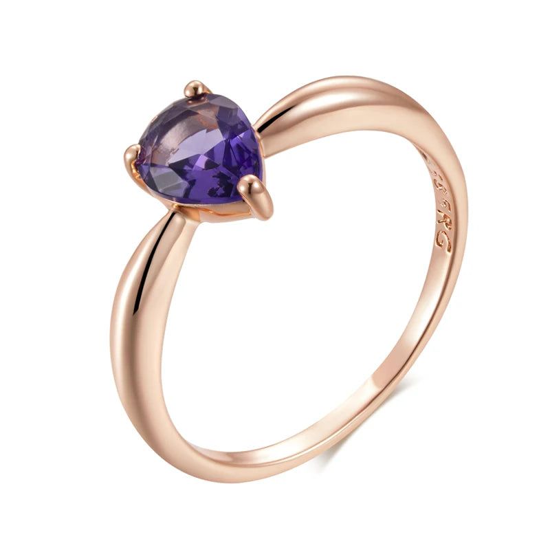 Dignified 585 Rose Gold Ring with Purple Water Drop Natural Zircon - High-Quality Cocktail Jewelry