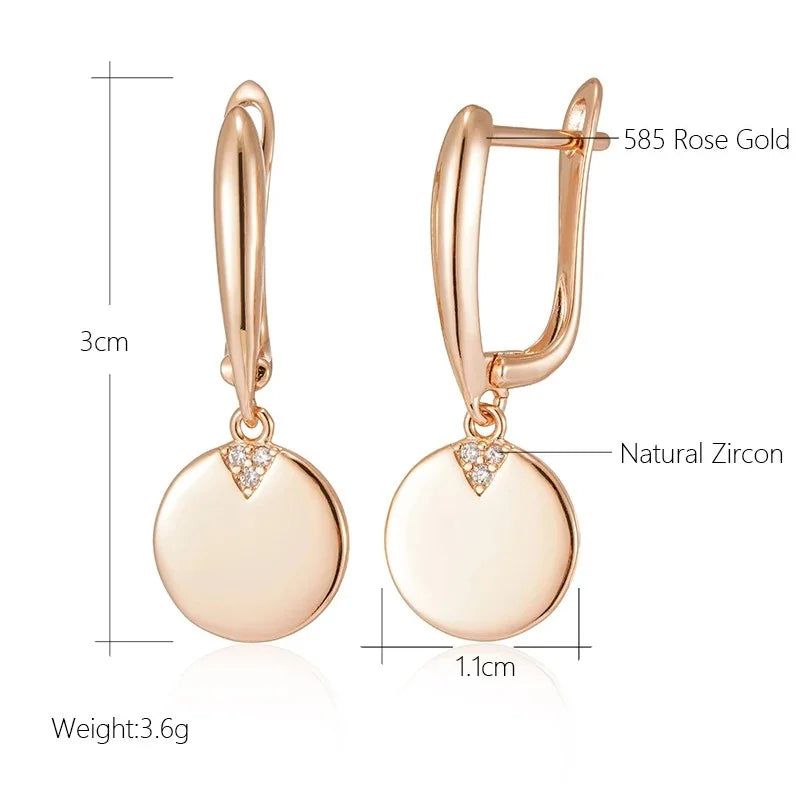 Dignified 585 Rose Gold Round Coin Pendant Necklace with Natural Zircon Accent