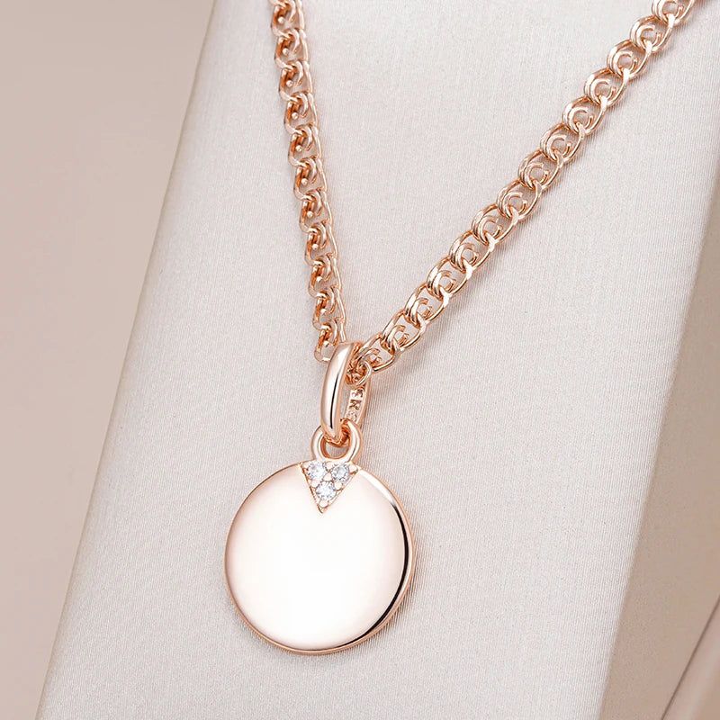 Dignified 585 Rose Gold Round Coin Pendant Necklace with Natural Zircon Accent