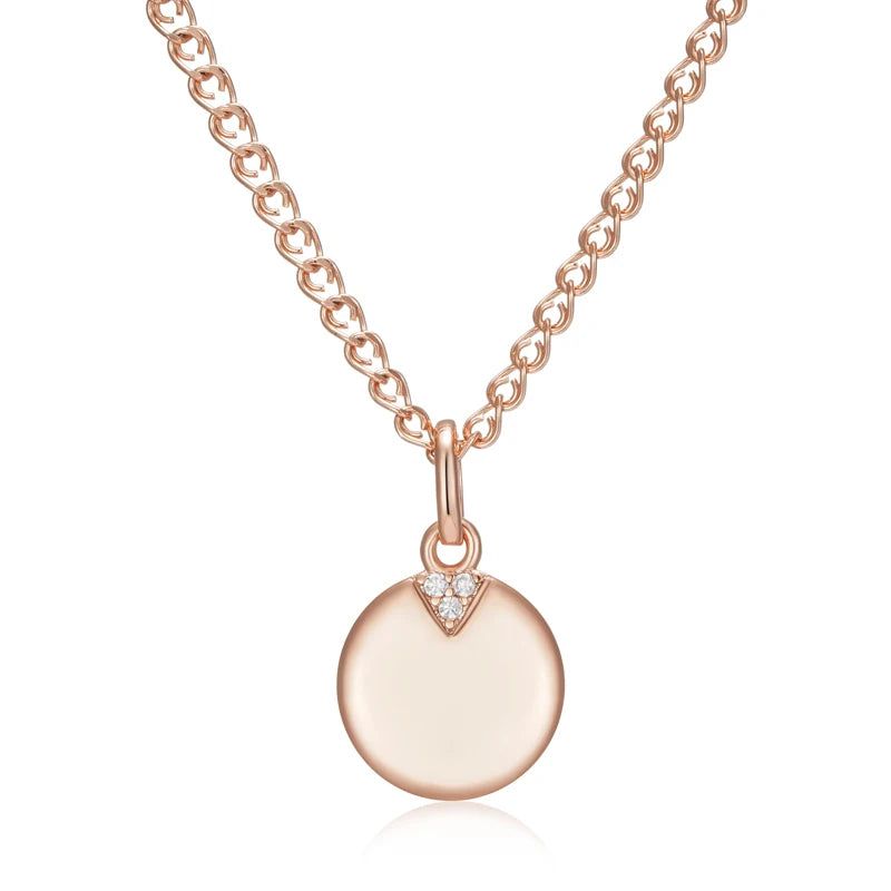 Dignified 585 Rose Gold Round Coin Pendant Necklace with Natural Zircon Accent