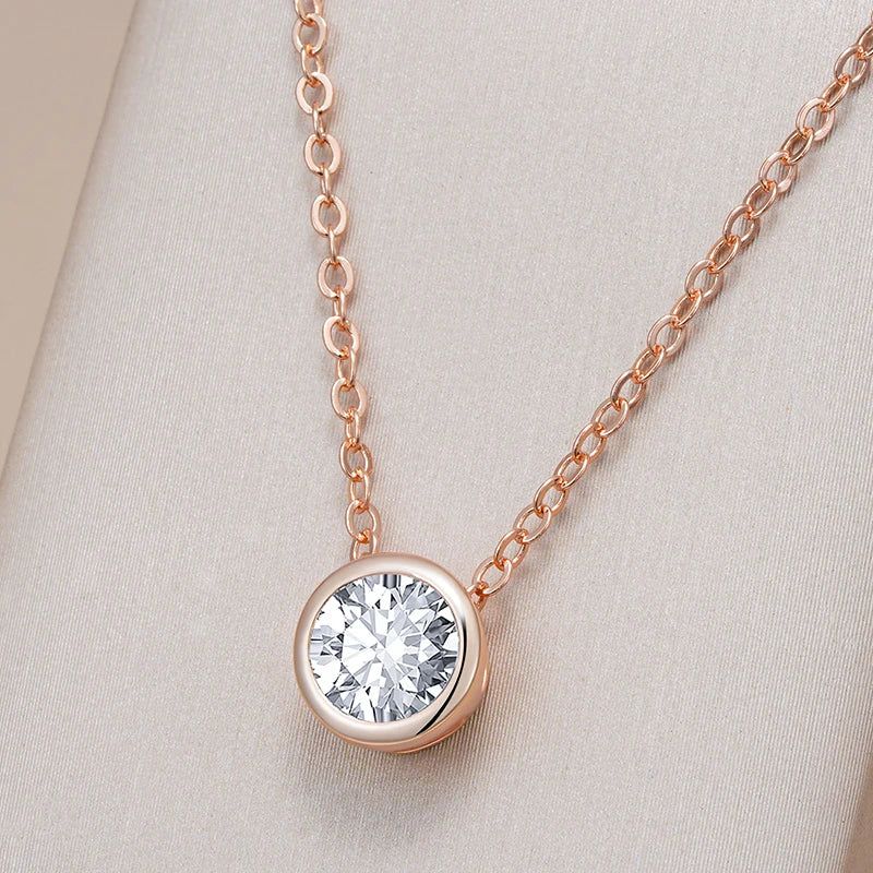 Dignified 585 Rose Gold Round Natural Zircon Pendant Necklace with Vintage Charm