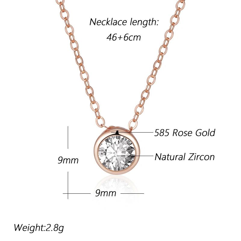 Dignified 585 Rose Gold Round Natural Zircon Pendant Necklace with Vintage Charm