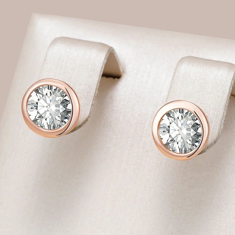 Dignified 585 Rose Gold Round Natural Zircon Stud Earrings - Premium Quality Fashion Jewelry