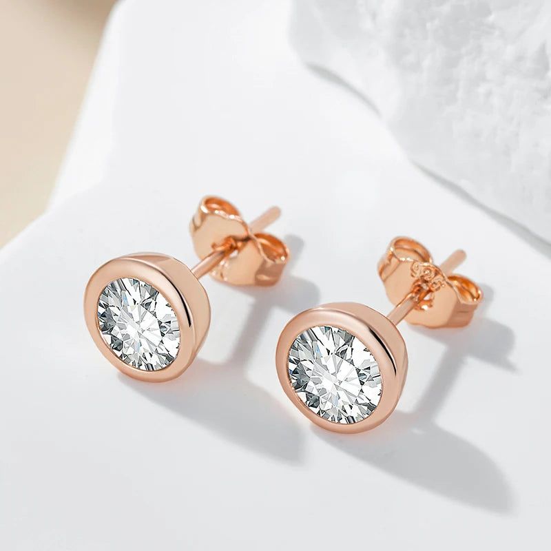 Dignified 585 Rose Gold Round Natural Zircon Stud Earrings - Premium Quality Fashion Jewelry