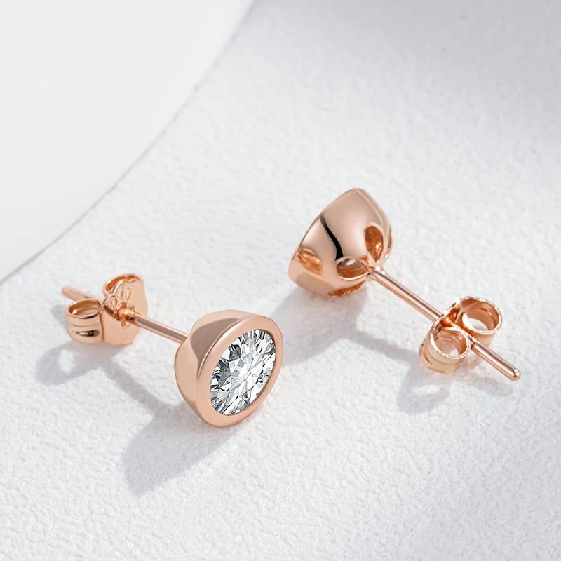 Dignified 585 Rose Gold Round Natural Zircon Stud Earrings - Premium Quality Fashion Jewelry