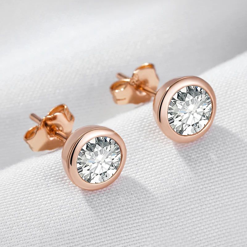 Dignified 585 Rose Gold Round Natural Zircon Stud Earrings - Premium Quality Fashion Jewelry