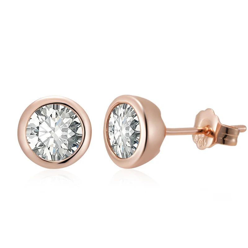 Dignified 585 Rose Gold Round Natural Zircon Stud Earrings - Premium Quality Fashion Jewelry