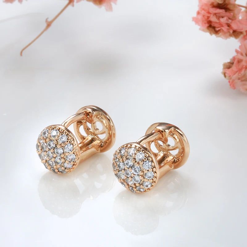 Dignified 585 Rose Gold Round Stud Earrings with Natural Zircon - Romantic Fashion Jewelry