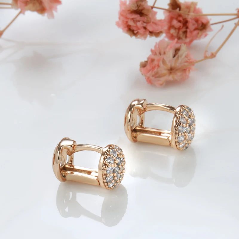 Dignified 585 Rose Gold Round Stud Earrings with Natural Zircon - Romantic Fashion Jewelry