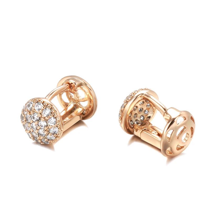 Dignified 585 Rose Gold Round Stud Earrings with Natural Zircon - Romantic Fashion Jewelry