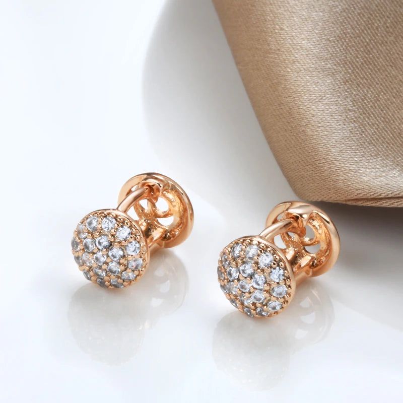 Dignified 585 Rose Gold Round Stud Earrings with Natural Zircon - Romantic Fashion Jewelry