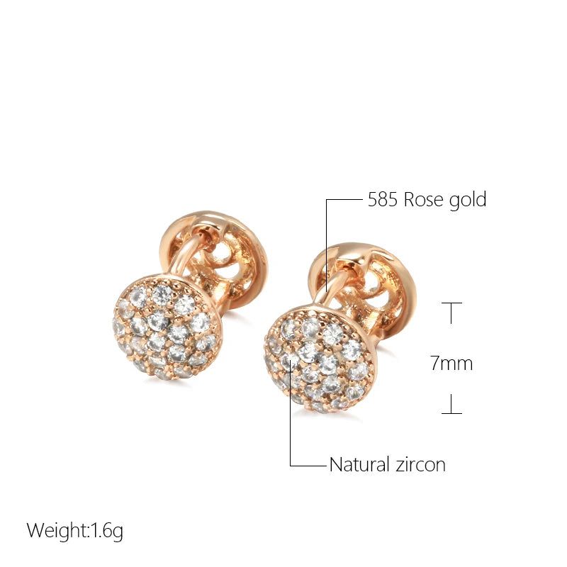 Dignified 585 Rose Gold Round Stud Earrings with Natural Zircon - Romantic Fashion Jewelry