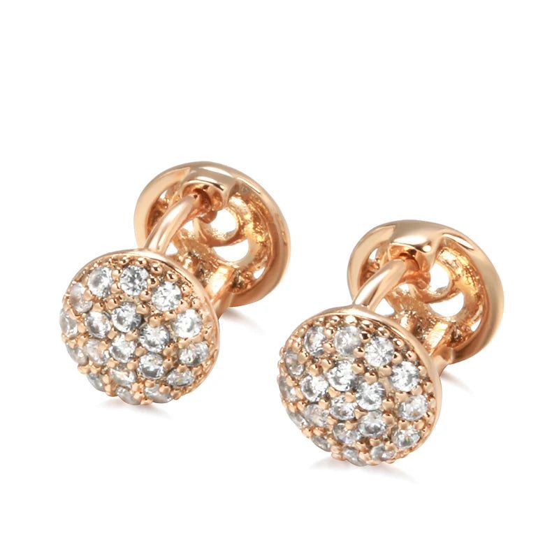 Dignified 585 Rose Gold Round Stud Earrings with Natural Zircon - Romantic Fashion Jewelry