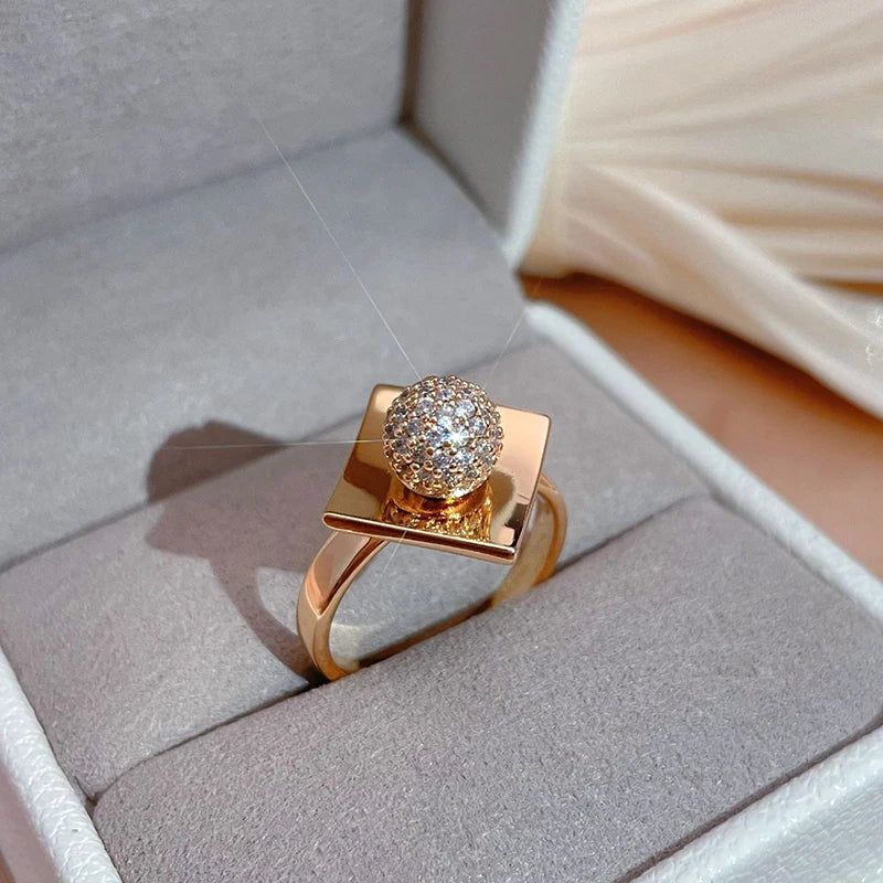 Dignified 585 Rose Gold Spherical Natural Zircon Ring with Micro Wax Inlay