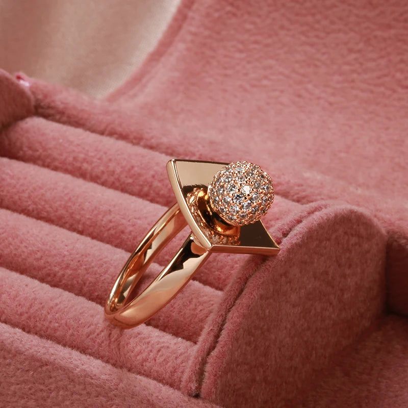 Dignified 585 Rose Gold Spherical Natural Zircon Ring with Micro Wax Inlay