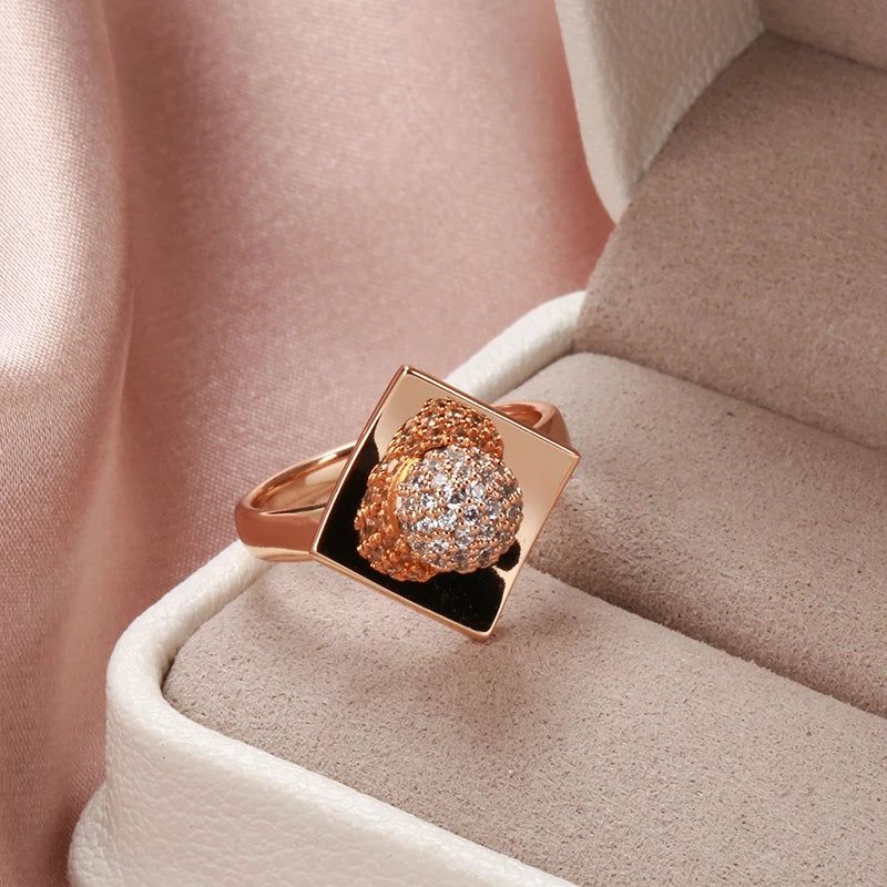 Dignified 585 Rose Gold Spherical Natural Zircon Ring with Micro Wax Inlay