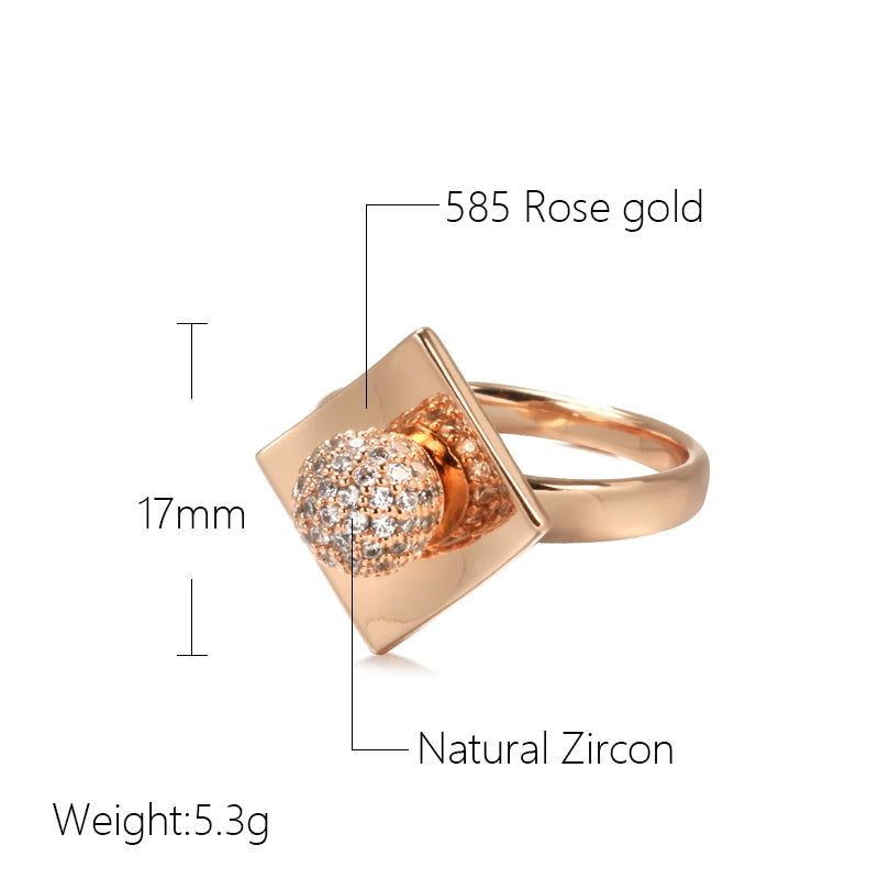 Dignified 585 Rose Gold Spherical Natural Zircon Ring with Micro Wax Inlay