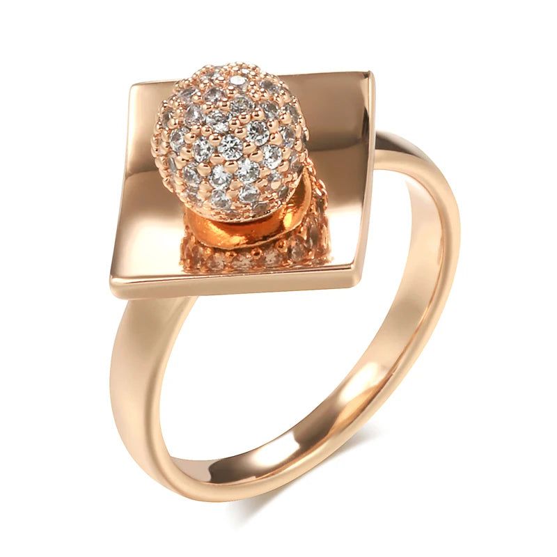 Dignified 585 Rose Gold Spherical Natural Zircon Ring with Micro Wax Inlay