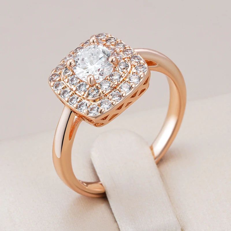 Dignified 585 Rose Gold Square Cocktail Ring with Natural Zircon Accents