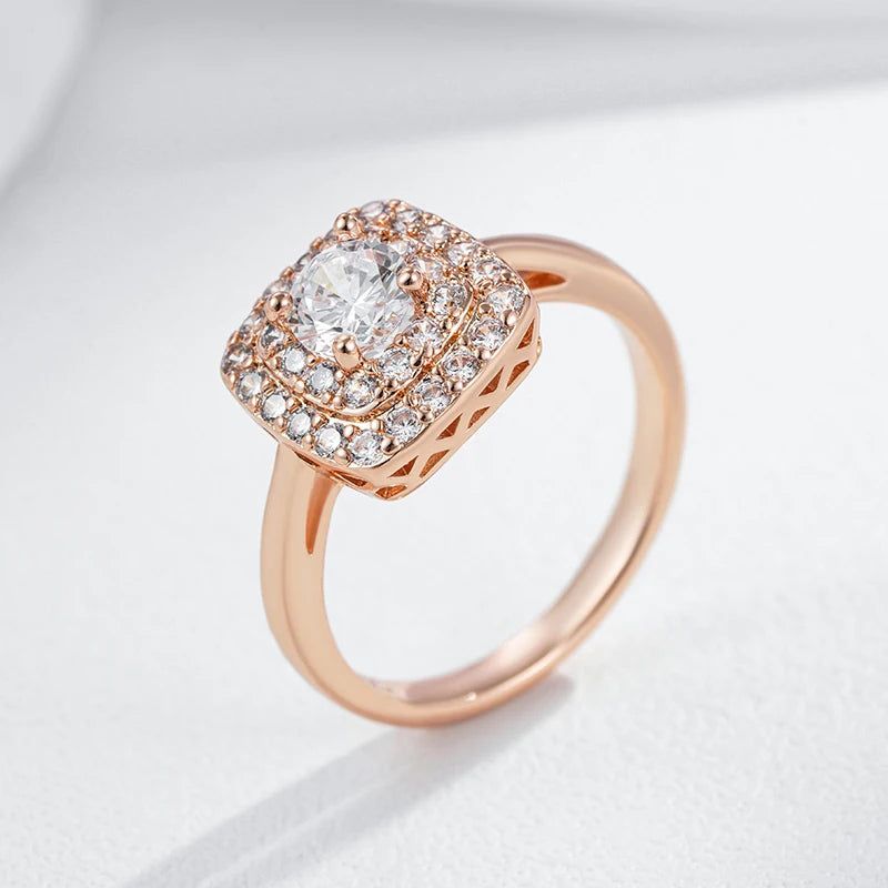 Dignified 585 Rose Gold Square Cocktail Ring with Natural Zircon Accents