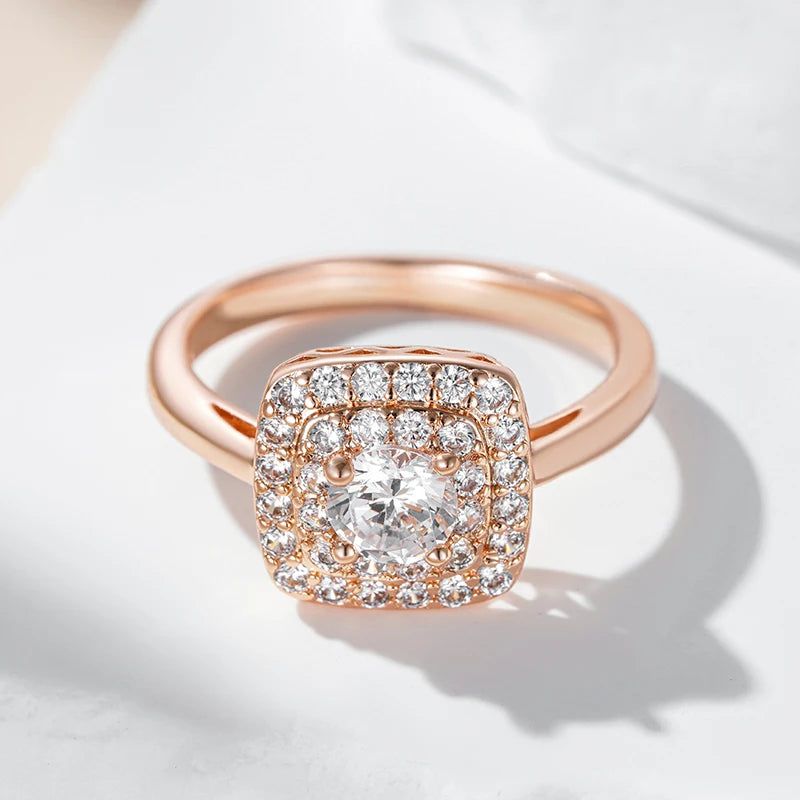 Dignified 585 Rose Gold Square Cocktail Ring with Natural Zircon Accents