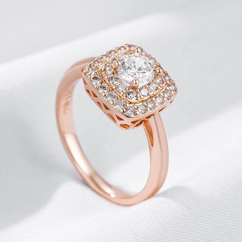 Dignified 585 Rose Gold Square Cocktail Ring with Natural Zircon Accents