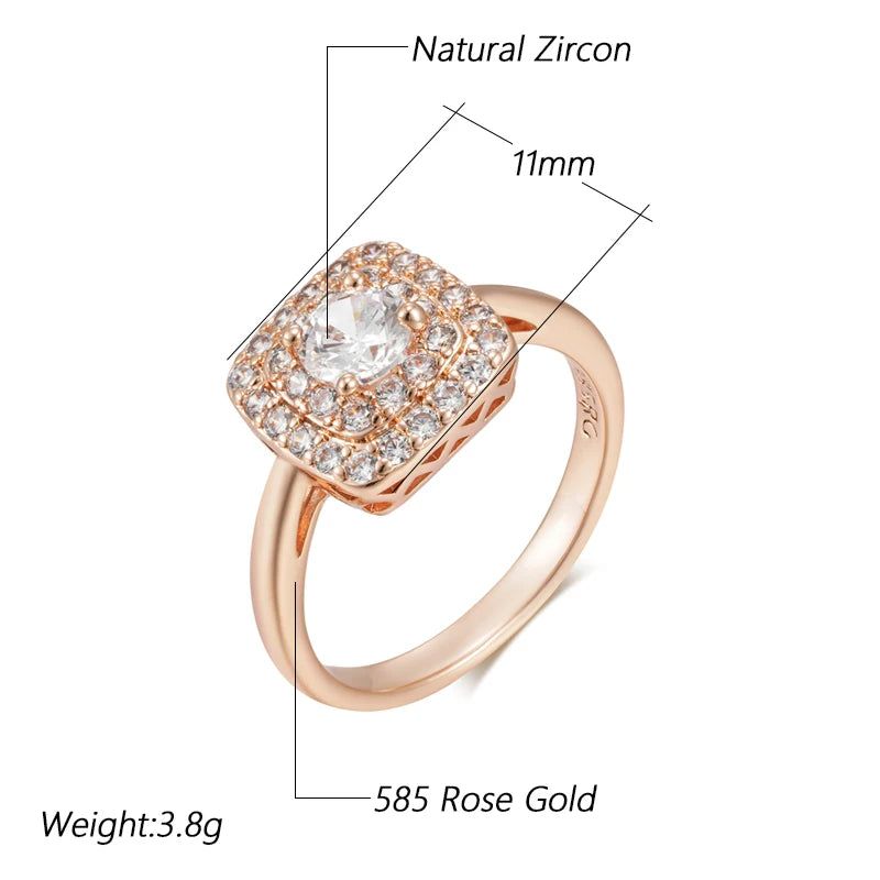 Dignified 585 Rose Gold Square Cocktail Ring with Natural Zircon Accents