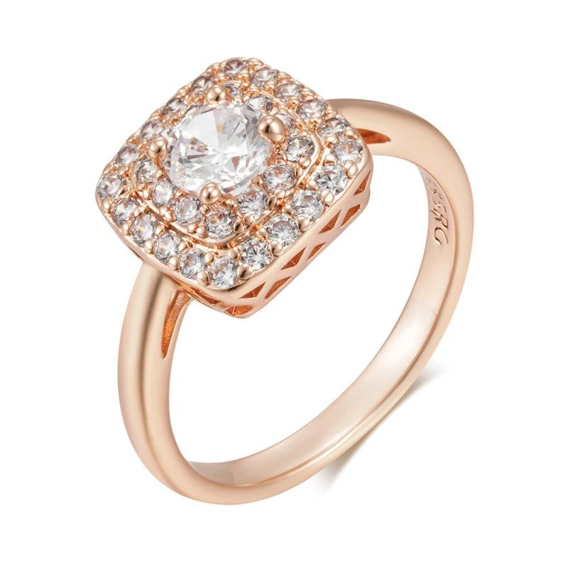 Dignified 585 Rose Gold Square Cocktail Ring with Natural Zircon Accents