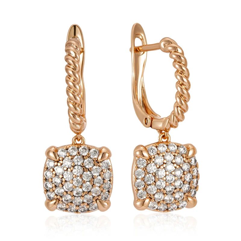 Dignified 585 Rose Gold Square Drop Earrings with Natural Zircon Embellishments