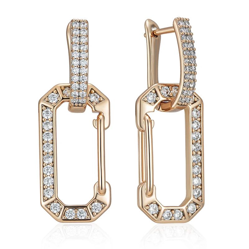 Dignified 585 Rose Gold Square Drop Earrings with White Natural Zircon Accents